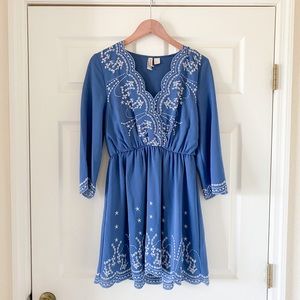 Blue Midi Embroidered Dress